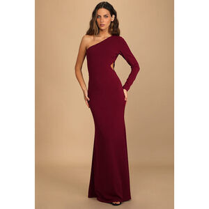 Lulus Wondrous Romance Burgundy One-shoulder Mermaid Maxi Dress Red - Size S